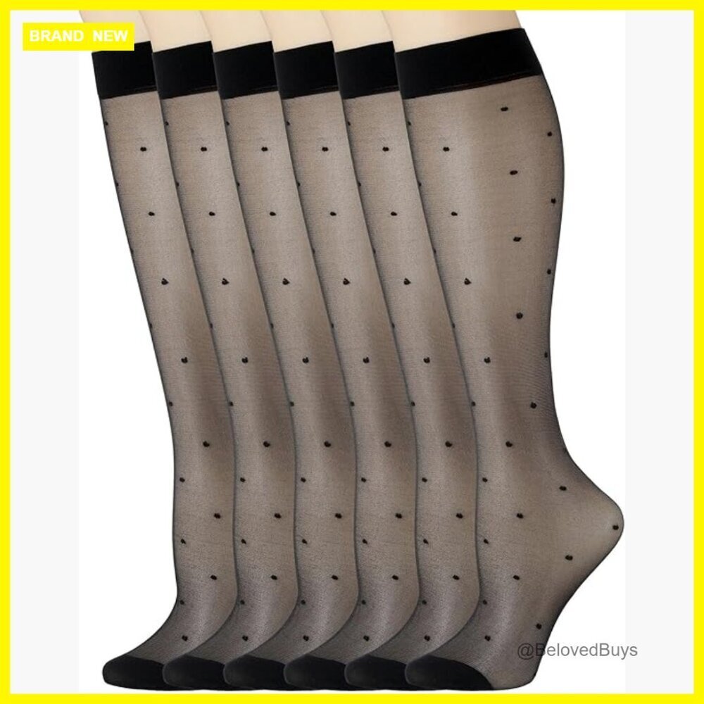 3 Pairs Sheer Polka Dot Knee High Socks 15 Denier Nylon Thin Summer